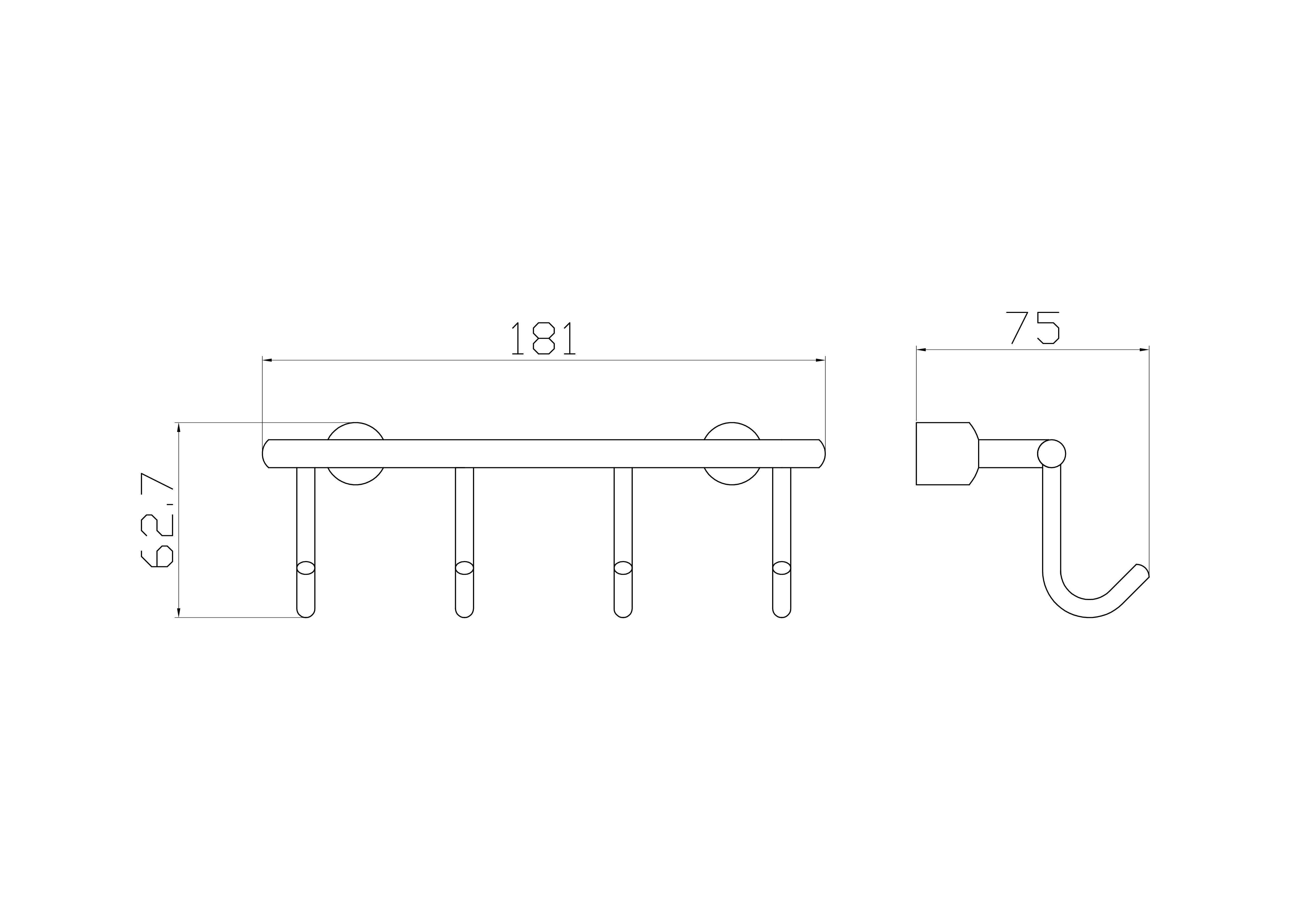 Вешалка с 4 крючками для ванной WONZON & WOGHAND, Хром (WW-9382-4)