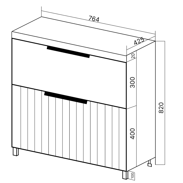 Тумба VIANT "Сицилия" 2 ящика капучино 425x764x820 под раковину .S-UM-MOD80/1 (MODUO 80) (VSIC80MDCAP-T2Y), артикул VSIC80MDCAP-T2Y