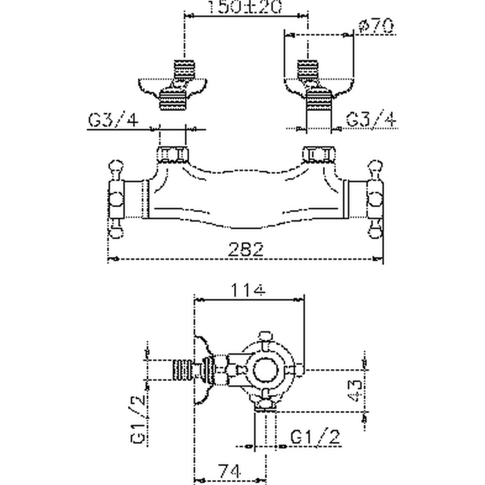 HUBER Victorian Смеситель термостатический двухвентильный настенный для душа, цвет хром