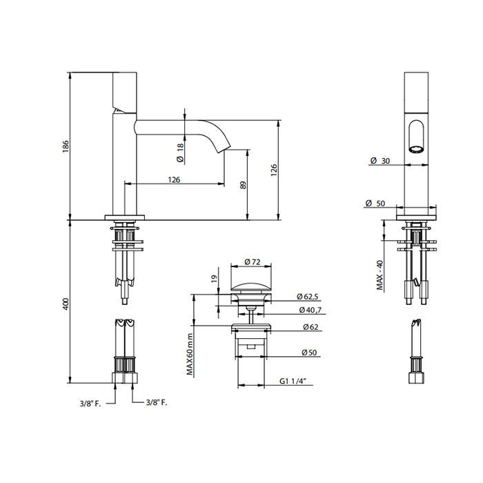 Bongio Aqua Смеситель для раковины, излив 126 мм, с донным клапаном clic-clac, цвет черный матовый, артикул 40321NENEOR