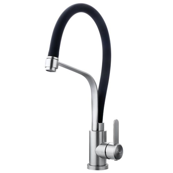 Смеситель для кухни с гибким изливом FASHUN A54012-7, сатин/черный