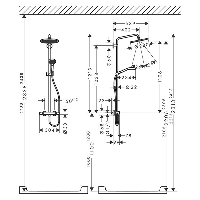 HANSGROHE CROMA SELECT S Душевая система Showerpipe с термостатическим смесителем, верхний душ Ø180 мм., ручной душ и шланг 1600 мм., цвет шлиф бронза HANSGROHE CROMA SELECT S Душевая система Showerpipe с термостатическим смесителем, верхний душ Ø180 мм., ручной душ и шланг 1600 мм., цвет шлиф бронза