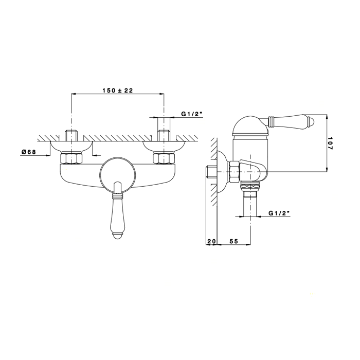 Nicolazzi El Capitan Смеситель для душа однорычажный, вывод снизу 1/2", цвет: Gold Brass, артикул 3405GB75