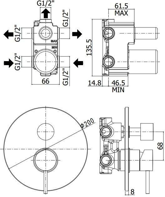 Смеситель для душа Paffoni Light LIG019NO (с внутренней частью)