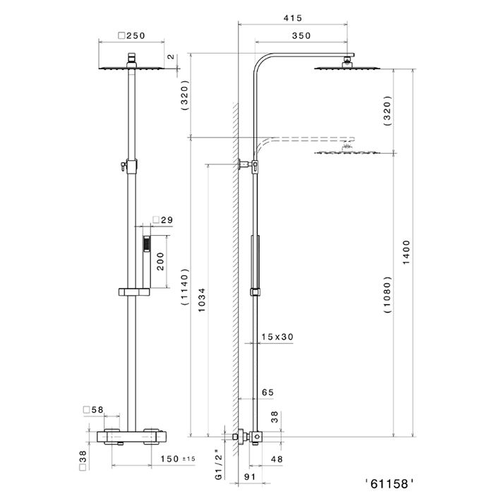 Душевая колонна FUTURA с термостатическим смесителем, матовый черный