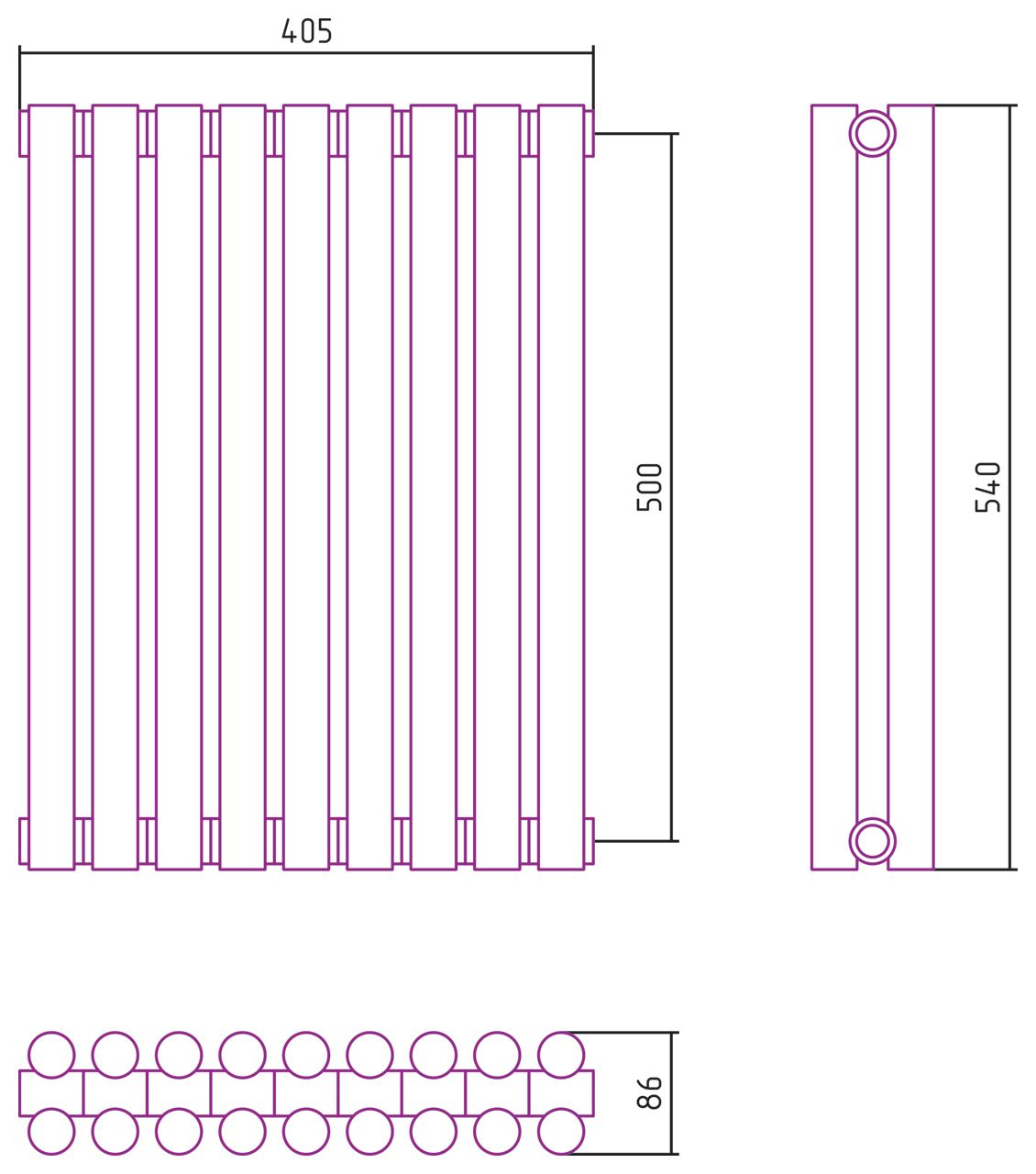 Отопительный радиатор ЭСТЕТ-11 н/ж 500х405 / 9 сек (Матовая ШАМПАНЬ)