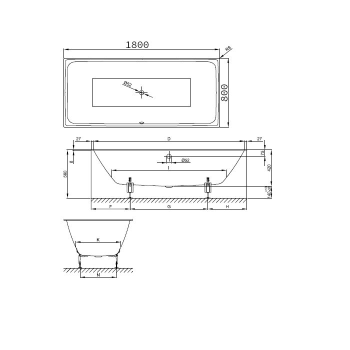Опора для ванны, Bette, универсальная, комплект-2 штуки, артикул B23-1500