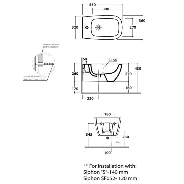 GLOBO Genesis Биде подвесное 55х36 см, с  1отв для смесителя, с креплением, цвет: белый матовый