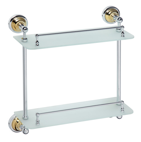 Полка стеклянная Retro двойная 400x420x120мм, золото/хром