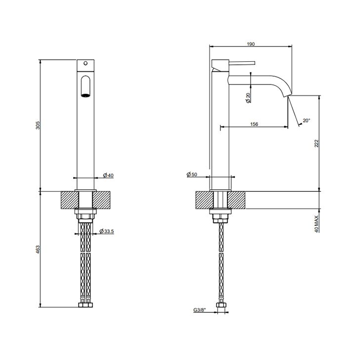 GESSI 316 Смеситель для раковины на 1 отверстие, высокий h=305мм,  без донного клапана, излив 155мм, цвет: brushed copper pvd