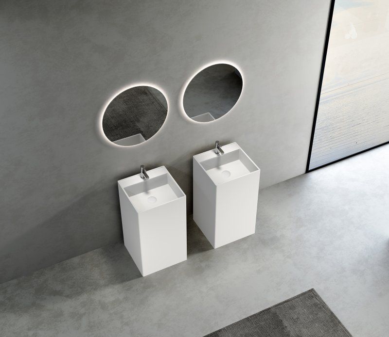 Напольная раковина из искусственного камня Solid Surface 450x450x850, CEZARES CZR-SLIDER-450/850-LV-SS, артикул CZR-SLIDER-450/850-LV-SS