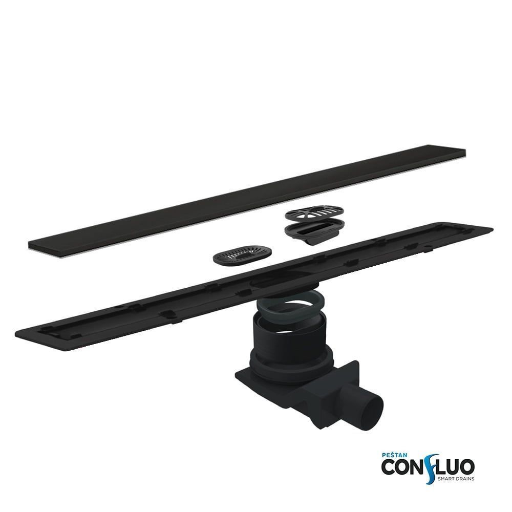 Душевой лоток, Pestan, Confluo Frameless Line Black Glass, ширина, мм-120, длина, мм-300, высота, мм-100, монтаж-в пол, пропускная способность, л/сек-0,8, выход Ø50 мм, поворот базы 360°, система отвода вторичного конденсата, сифон-есть, материал сифона-п