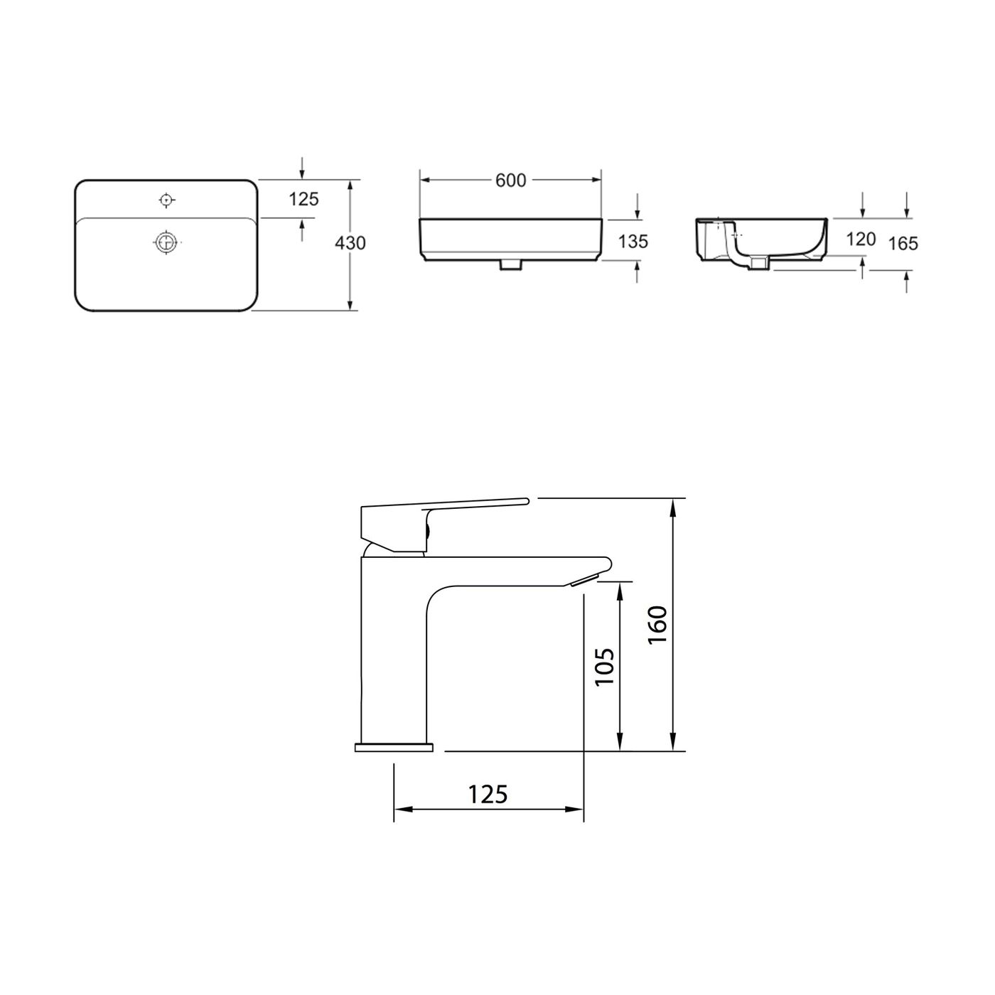 Комплект 2 в 1 Lavinia Boho Bathroom Sink Slim 21510343, накладная фарфоровая раковина 60 см, смеситель