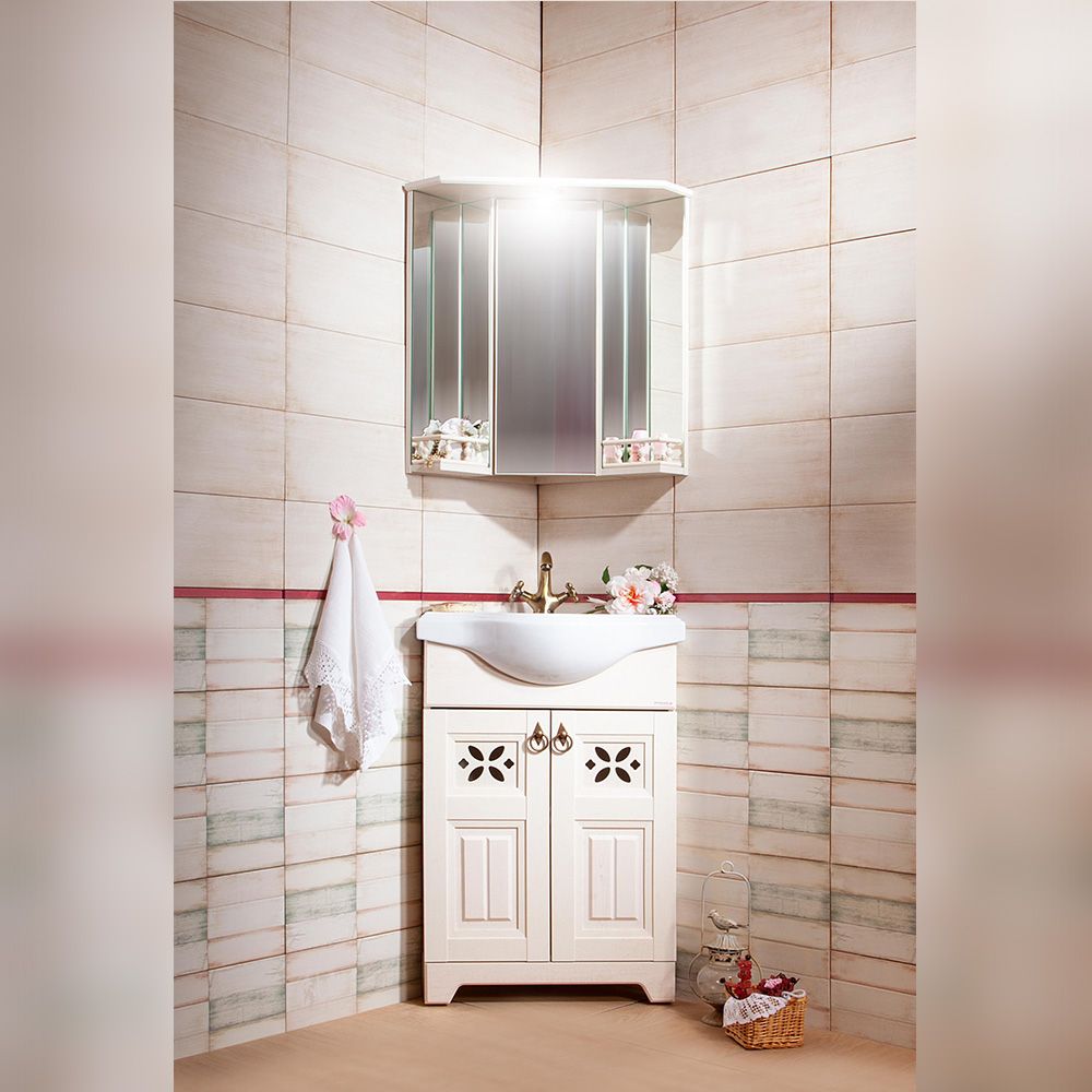 Зеркальный шкаф Бриклаер КАНТРИ с балюстрадой, бежевый дуб прованс, артикул 4627125413711