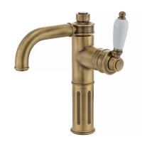 ERMITAGE Смеситель для раковины моноком., ручка сбоку белая, бронза