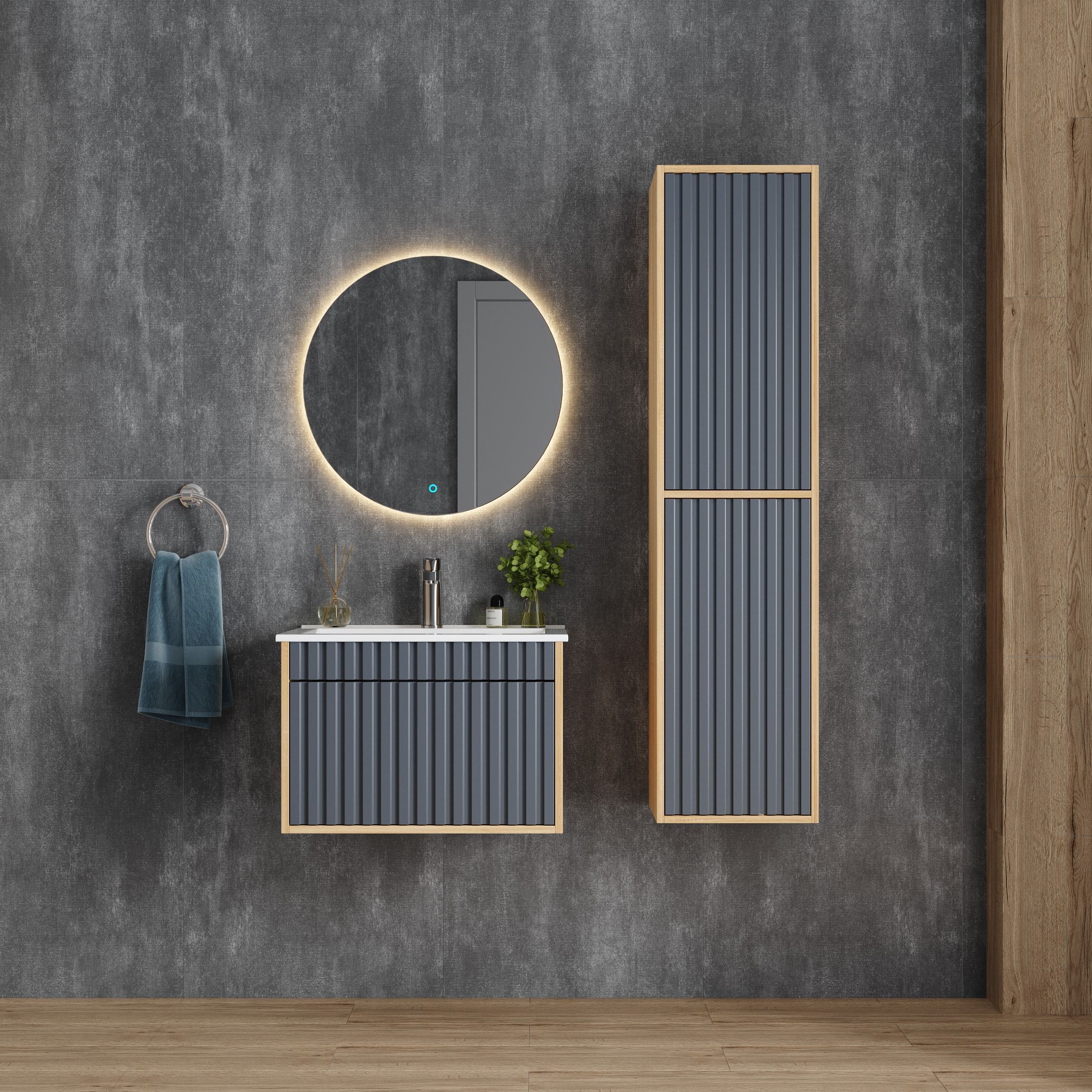 Тумба Onika Дайлер 60 подвесная графит/дуб сонома (ум. Бергамо Нова 60)