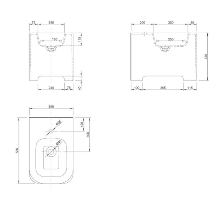 KNIEF Feel Биде напольное  58х39х42 см,с 1 отв под смеситель , цвет белый матовый