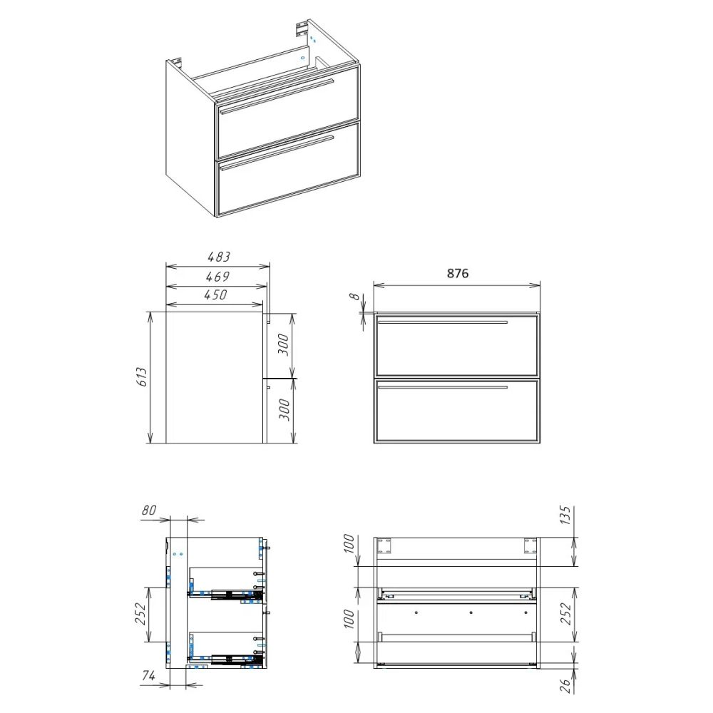 Тумба под раковину подвесная La Fenice Elba TWIN FNC-01-ELB-C-90-2, бежевая, артикул FNC-01-ELB-C-90-2