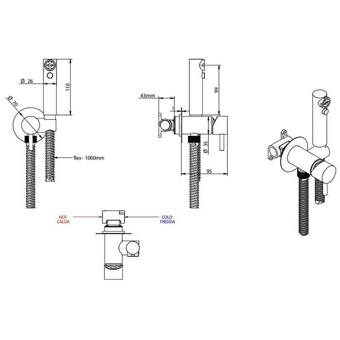 BONGIO ON Гигиенический душ в комплекте с однорыч. смесителем, шланг 1200 мм., внеш/я часть, цвет матовое французское золото(без внутр части 09490/CT), артикул 32916HMEU