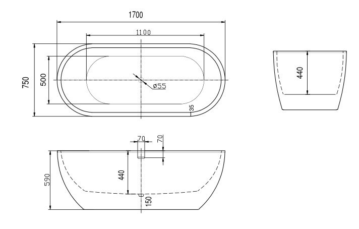 Акриловая ванна ARTMAX AM-218-1700-750