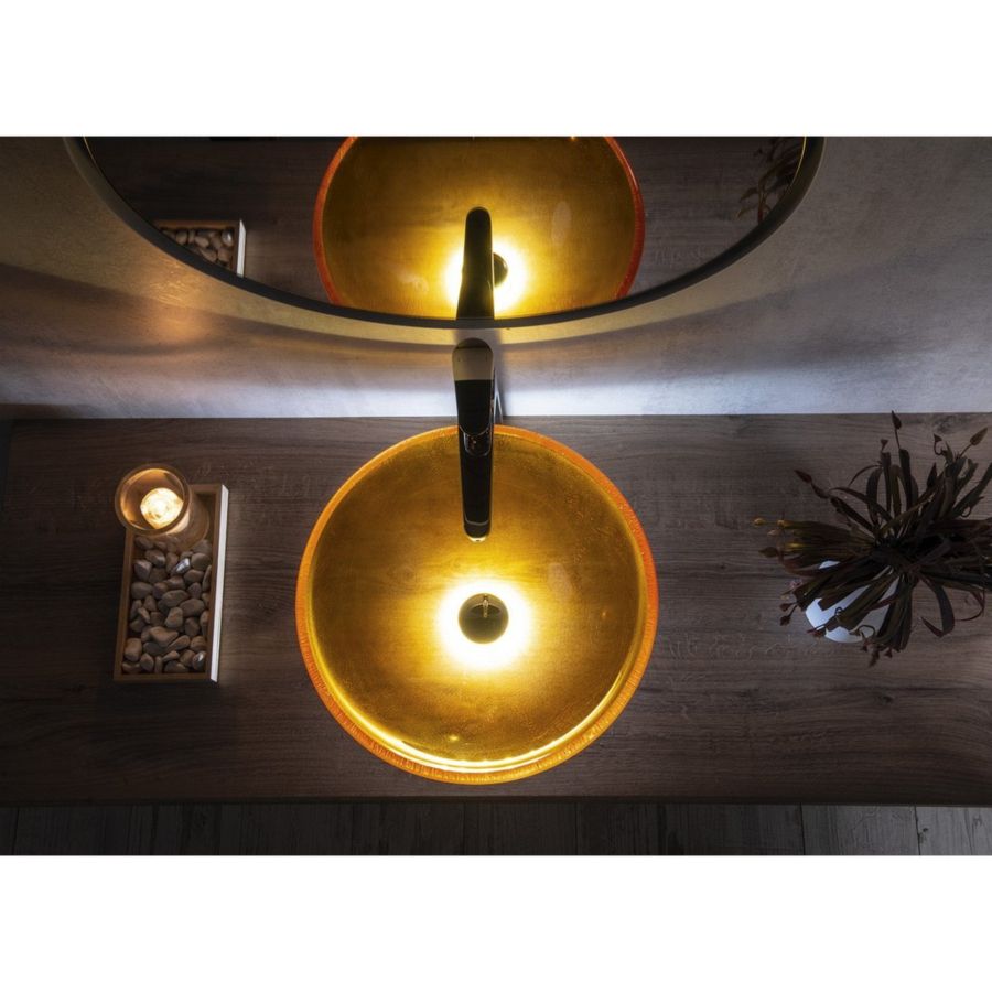 Раковина-чаша стеклянная SUN d42 см, на столешницу, медовый витраж, Sapho