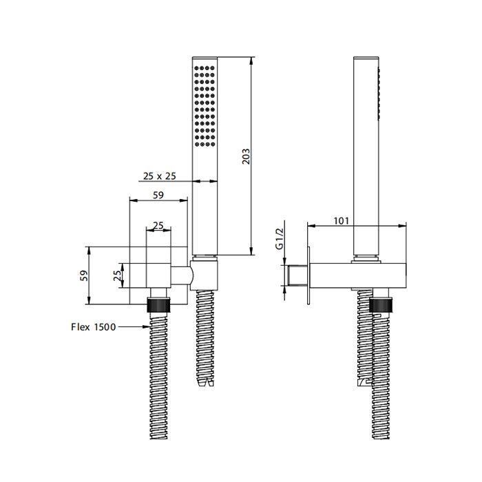 Bongio Душевой набор с держателем с вывод, шланг 1500 мм и ручной душ, цвет хром
