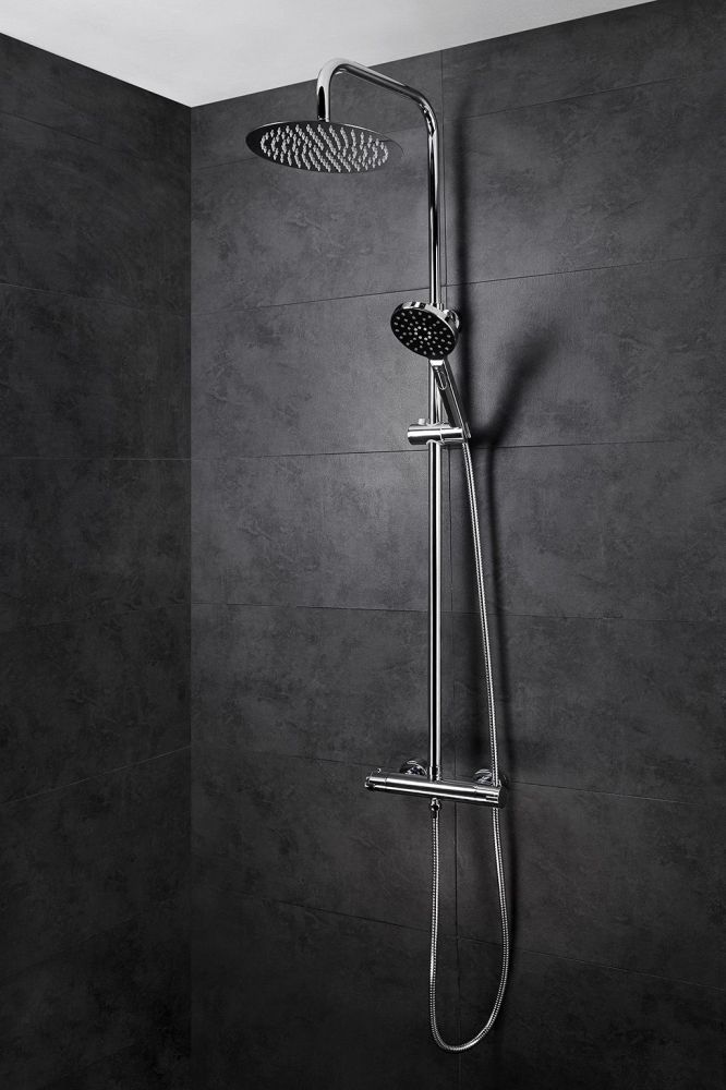 AQG Nite, душевая колонна регул. по высоте 95-150 см: c термостатом и круглым верхним душем 25 см, цвет хром, артикул 20NITR25ESD02