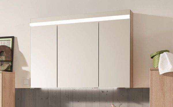 Puris Ace, зеркальный шкаф (3 двери) с LED подсветкой 1000 мм, цвет белый высокоглянцевый