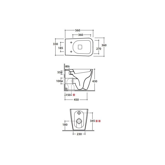 GLOBO Stone Унитаз напольный 56*36см, с системой скрытого крепежа, слив универсальный, цвет белый