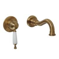 OXFORD Смеситель для раковины моноком. скрытого монтажа, настенный, ручка белая, бронза