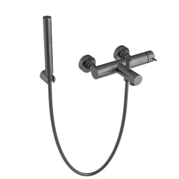 Oioli Micro, однорычажный смеситель для ванны (излив 17.4 см), с набором для душа, цвет оружейная сталь