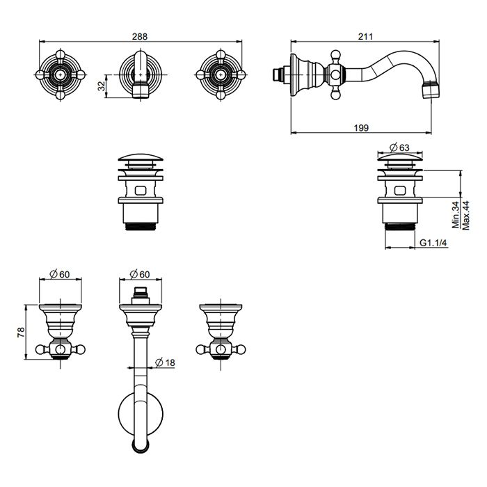 Fima Carlo Frattini Elizabeth Смеситель для раковины, встраиваемый, излив: 19.9см., цвет: золото Fima Carlo Frattini Elizabeth Смеситель для раковины, встраиваемый, излив: 19.9см., цвет: золото