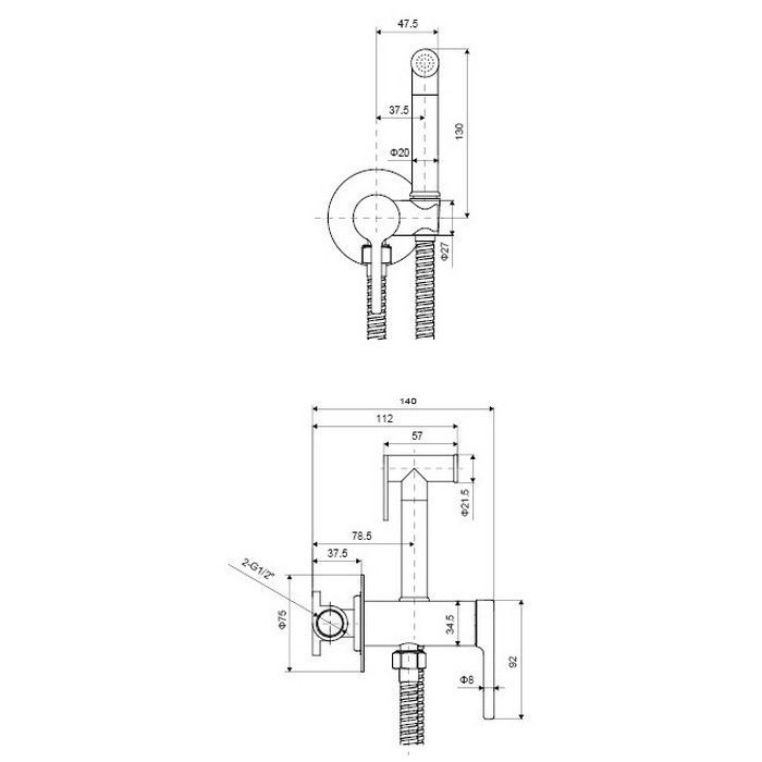 Смеситель для биде скрытого монтажа EXCELLENT Pi AREX.1204BL (черный мат)