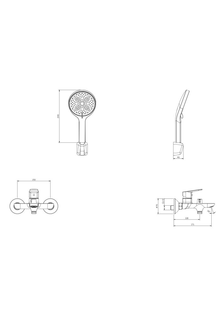 Смеситель для ванны с душем DQ Hamburg короткий излив хром (DA1743201), артикул DA1743201