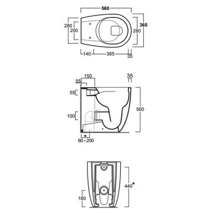 SIMAS Vignoni унитаз напольный приставной безободковый &quot;Rimless&quot; высокий H=50см, 56*36,5см, слив универсальный, цвет: белый