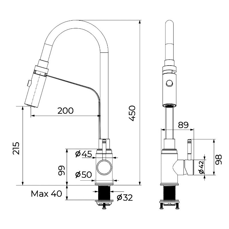 Смеситель для кухни с гибким изливом и режимом "душ" Knotlor SS-07, сатин, артикул SS-07