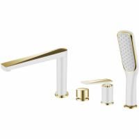 Смеситель врезной на борт ванны  VENTURO  белый + золото