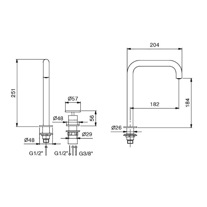Fantini Fontane Bianche Смеситель для раковины, 2 отв., без донного клапана, излив 182мм, цвет: Matt Gun Metal PVD