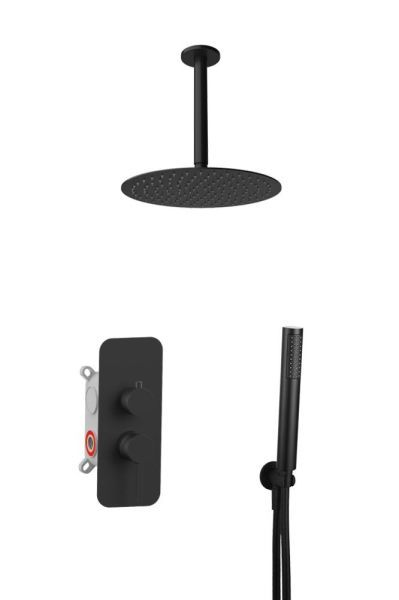 AQG Urban Flow, душевой комплект ER237 на 2 потребителя, с потолочным кронштейном, цвет черный матовый