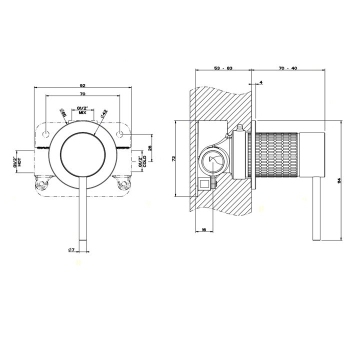 GESSI 316 Встраиваемый смеситель на 1/2" на 1 источник (внешняя часть), цвет: steel brushed