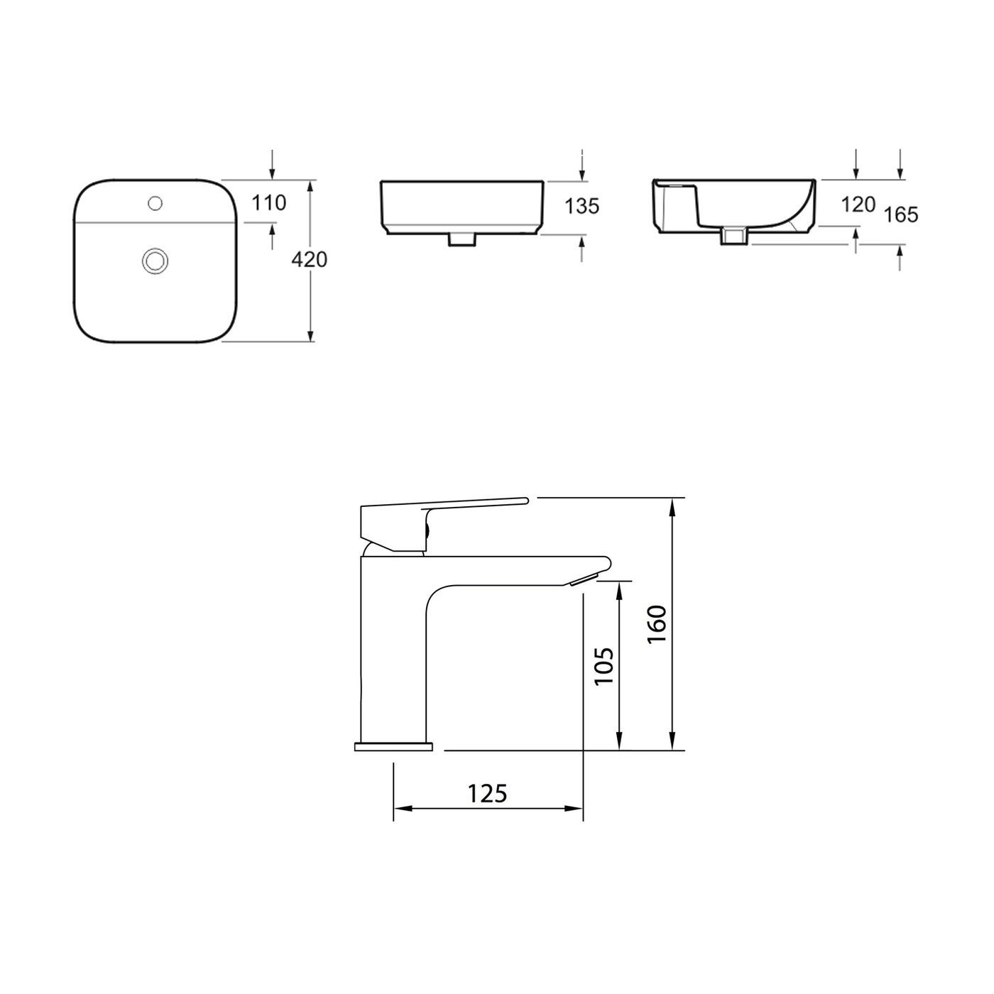 Комплект 2 в 1 Lavinia Boho Bathroom Sink Slim 21510337, накладная фарфоровая раковина 42 см, смеситель