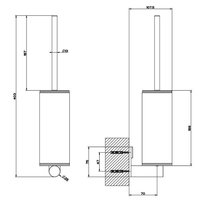 GESSI 316 Ершик настенный, цвет: белая колба/brushed black metal pvd