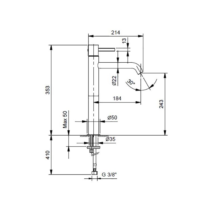 Fantini AF/21 Смеситель для раковины, 1 отв., без донного клапана, излив 184мм, цвет: Matt Gun Metal PVD