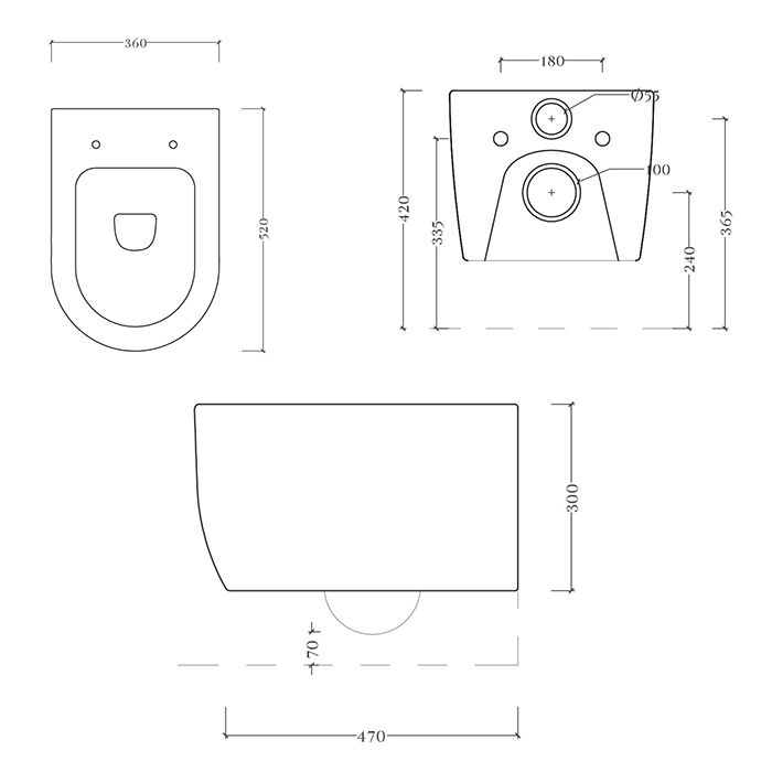 Унитаз, Artceram, A16, безободковый (с открытым смывным краем),  тип установки-подвесной, ширина, мм-360, глубина, мм-520, высота, мм-290, форма чаши-прямоугольная, выпуск-горизонтальный, материал-керамика, сиденье-необходимо заказать, вид грязеотталкиваю