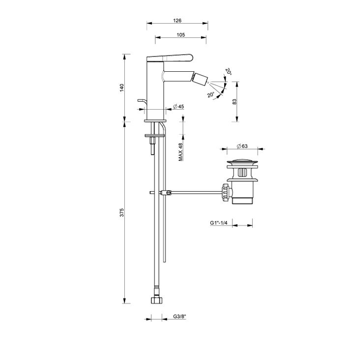FANTINI Torino Смеситель для биде на 1 отверстие, излив 10,5 см, с донн клап.  хром
