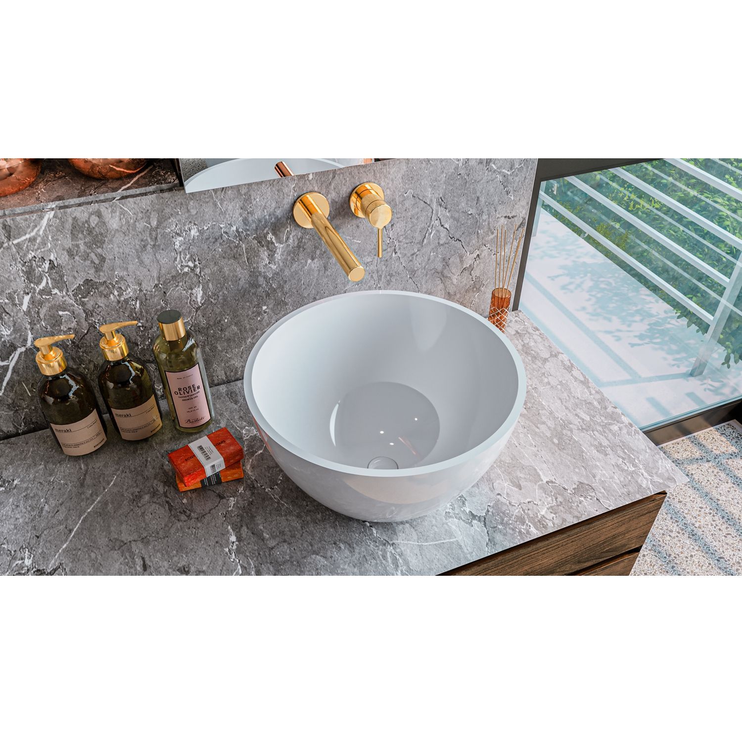 Умывальник WHITECROSS Amethyst D=50 (белый глянец) иск. камень