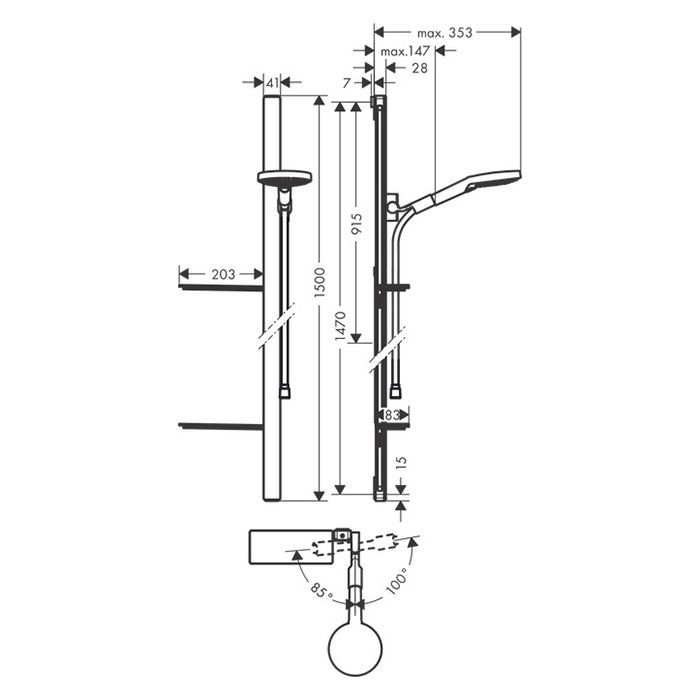 HG Raindance Select S Душевой набор: штанга 150см, ручной душ 120, 3jet (Rain, RainAir, Whir), мыльница, шланг 1.25м, цвет: хром HG Raindance Select S Душевой набор: штанга 150см, ручной душ 120, 3jet (Rain, RainAir, Whir), мыльница, шланг 1.25м, цвет: хром
