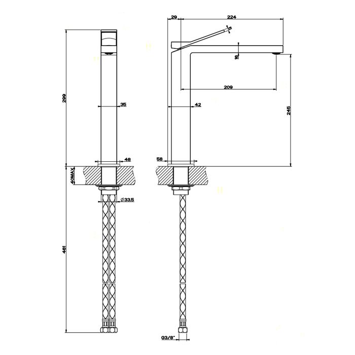 Gessi Rettangolo K Смеситель для раковины на 1 отверстие, излив 213мм, цвет: черный