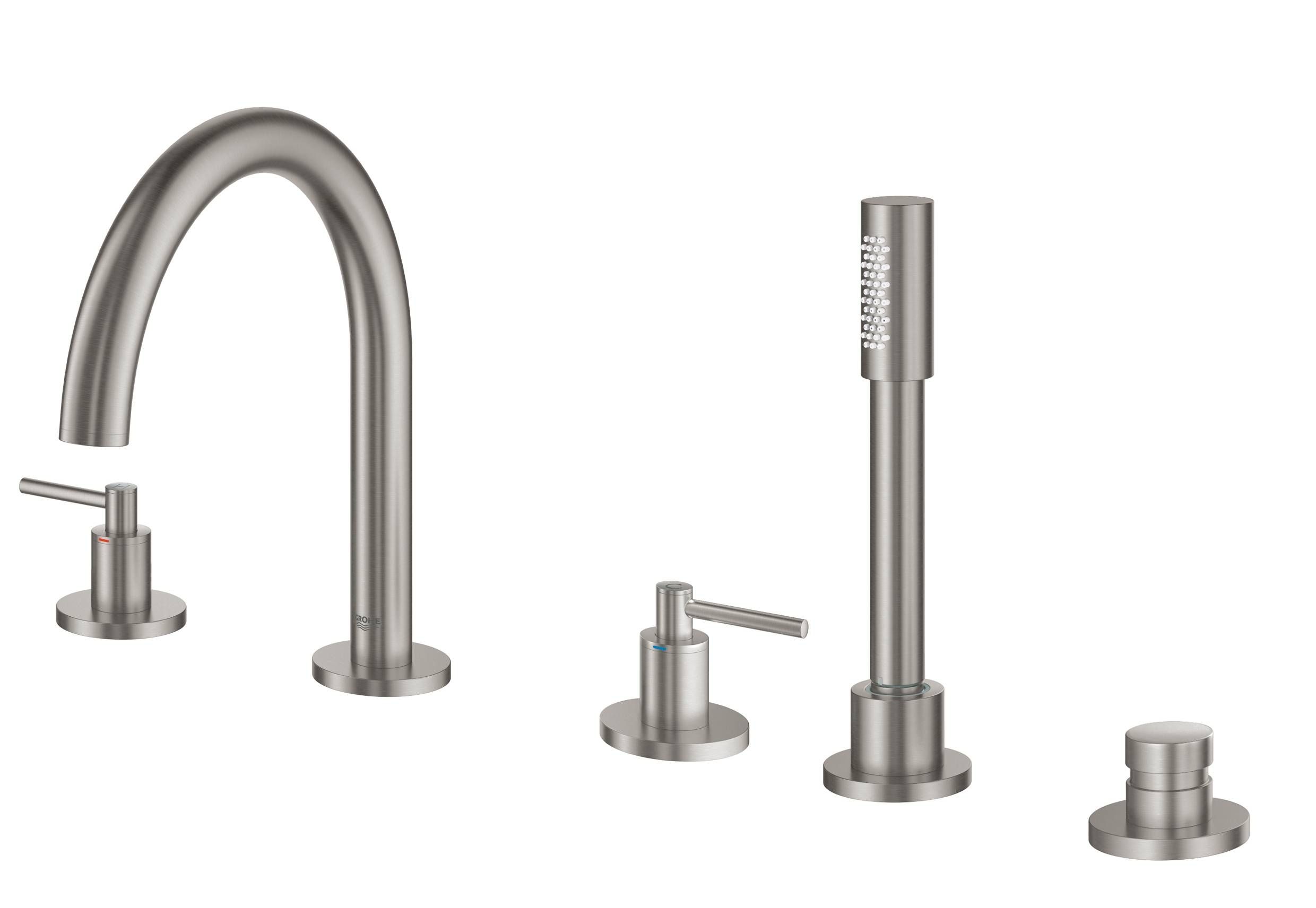 Смеситель для ванны GROHE Atrio New на 5 отверстий с ручным душем и переключателем, суперсталь (19922DC3) Смеситель для ванны GROHE Atrio New на 5 отверстий с ручным душем и переключателем, суперсталь (19922DC3)
