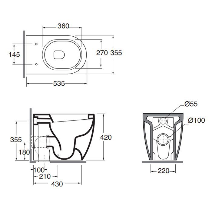 AZZURRA COMODA Унитаз приставной 53x36х42 см c креплением VFV,слив универсальный, цвет белый